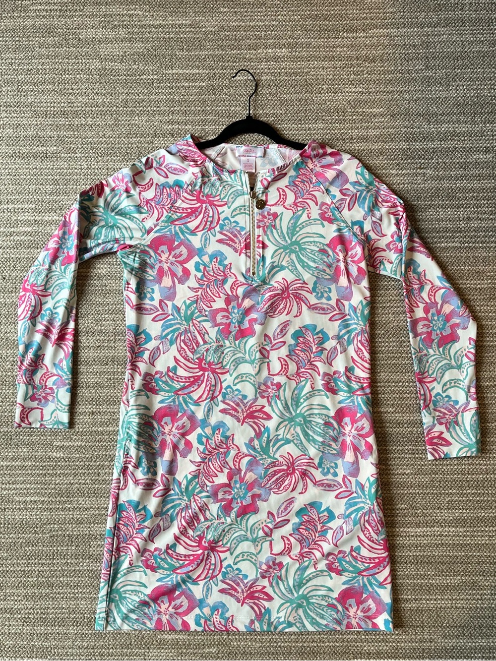 Floral Long Sleeve Dress in Pink & Aqua